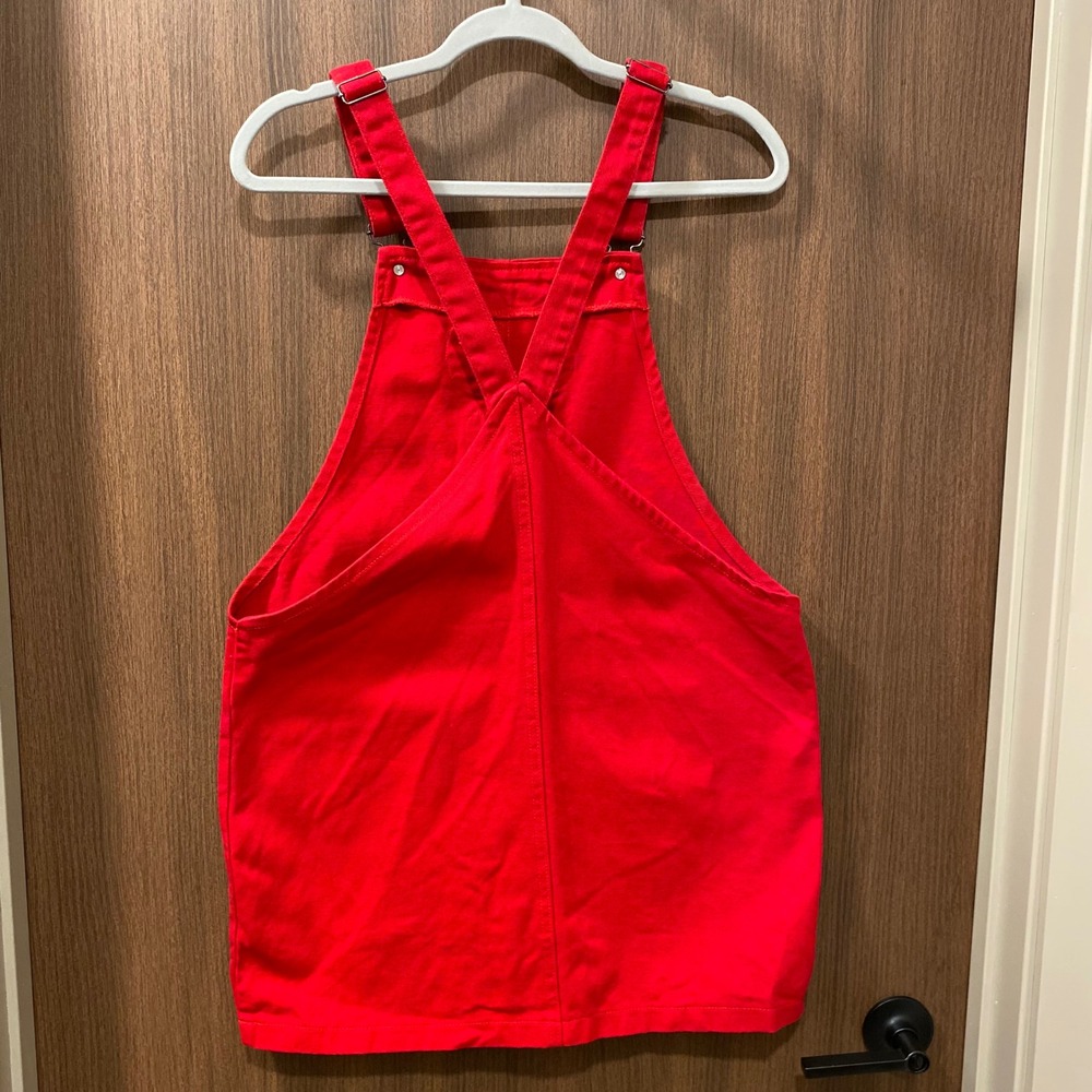 SANRIO Hello Kitty Overall Mini Dress Size L Red Denim Jumper Kawaii Kidcore Y2K - Picture 5 of 10